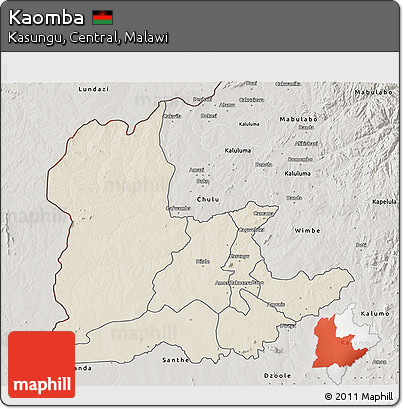 Shaded Relief 3D Map of Kaomba, semi-desaturated
