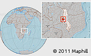 Gray Location Map of Kaomba, highlighted country, highlighted parent region, within the entire country, hill shading