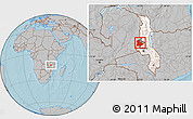 Gray Location Map of Kaomba, highlighted country, highlighted parent region, hill shading
