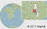 Savanna Style Location Map of Kaomba, highlighted country, highlighted grandparent region, hill shading