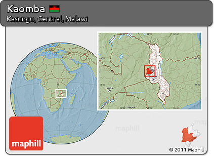 Savanna Style Location Map of Kaomba, highlighted country, highlighted parent region, hill shading