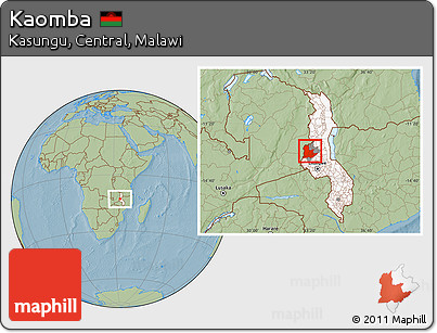 Savanna Style Location Map of Kaomba, highlighted country, highlighted parent region, hill shading