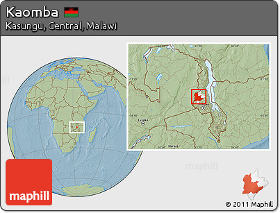 Savanna Style Location Map of Kaomba, highlighted parent region, hill shading