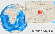 Shaded Relief Location Map of Kaomba, highlighted country, highlighted parent region