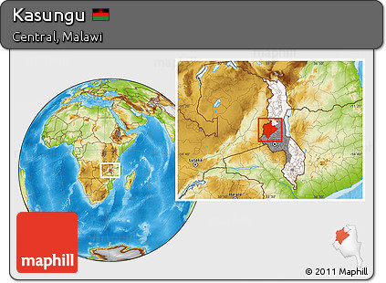Physical Location Map of Kasungu, highlighted country, highlighted parent region