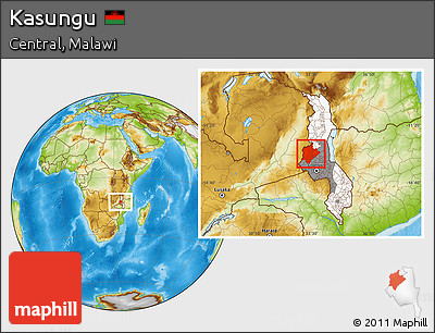 Physical Location Map of Kasungu, highlighted country, highlighted parent region