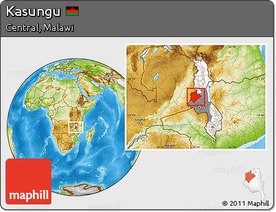 Physical Location Map of Kasungu, highlighted country, highlighted parent region
