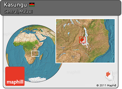 Satellite Location Map of Kasungu, highlighted parent region, within the entire country