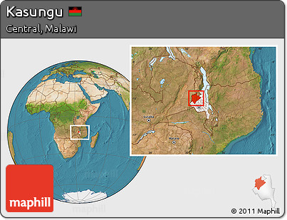 Satellite Location Map of Kasungu, highlighted parent region, within the entire country