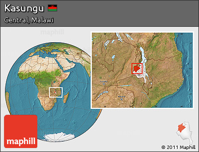 Satellite Location Map of Kasungu, highlighted parent region, within the entire country
