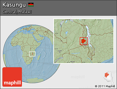 Savanna Style Location Map of Kasungu, hill shading
