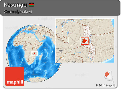 Shaded Relief Location Map of Kasungu, highlighted country