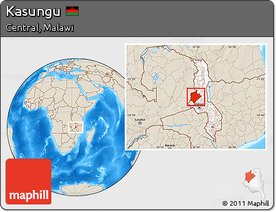 Shaded Relief Location Map of Kasungu, highlighted country