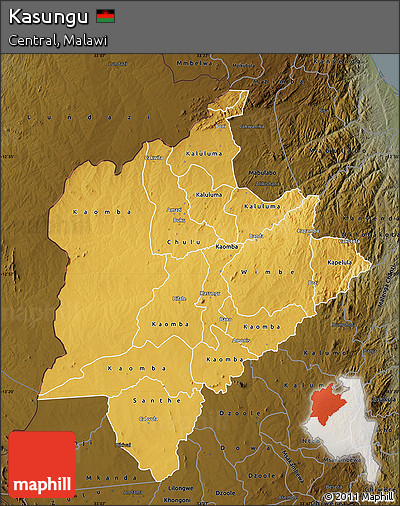 Physical Map of Kasungu, darken