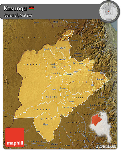 Physical Map of Kasungu, darken
