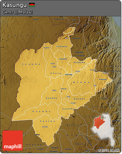 Physical Map of Kasungu, darken