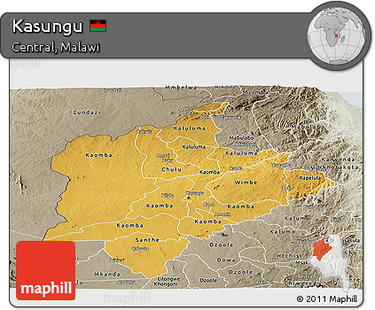 Physical Panoramic Map of Kasungu, semi-desaturated