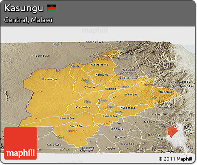 Physical Panoramic Map of Kasungu, semi-desaturated