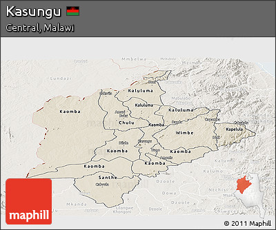 Shaded Relief Panoramic Map of Kasungu, lighten