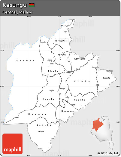 Silver Style Simple Map of Kasungu, single color outside
