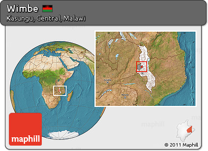 Satellite Location Map of Wimbe, highlighted country, highlighted parent region, within the entire country
