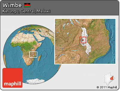 Satellite Location Map of Wimbe, highlighted country, highlighted parent region, within the entire country
