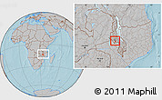 Gray Location Map of Chadza, within the entire country, hill shading