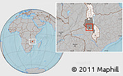 Gray Location Map of Chadza, highlighted country, highlighted grandparent region, hill shading