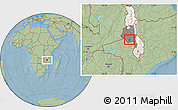 Savanna Style Location Map of Chadza, highlighted country, highlighted grandparent region, hill shading