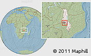 Savanna Style Location Map of Chadza, highlighted country, highlighted parent region, within the entire country, hill shading