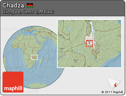 Savanna Style Location Map of Chadza, highlighted grandparent region, hill shading