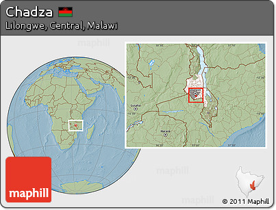 Savanna Style Location Map of Chadza, highlighted parent region, highlighted grandparent region, hill shading