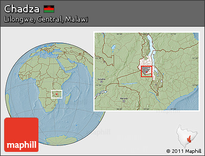 Savanna Style Location Map of Chadza, highlighted parent region, highlighted grandparent region, hill shading