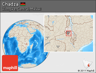 Shaded Relief Location Map of Chadza, highlighted parent region, highlighted grandparent region