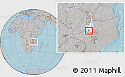 Gray Location Map of Kalumba, highlighted grandparent region, within the entire country, hill shading
