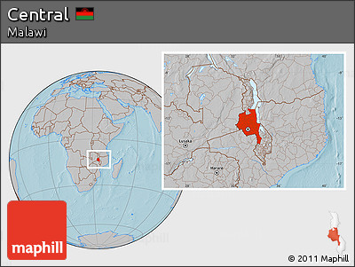 Gray Location Map of Central, within the entire country, hill shading