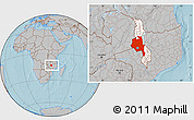 Gray Location Map of Central, highlighted country, within the entire country, hill shading