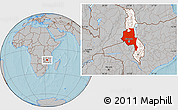 Gray Location Map of Central, highlighted country, hill shading