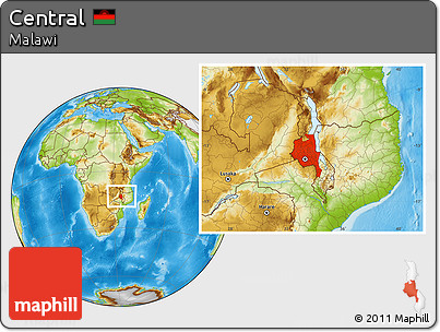 Physical Location Map of Central, within the entire country