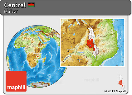 Physical Location Map of Central, highlighted country, within the entire country