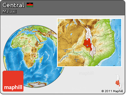 Physical Location Map of Central, highlighted country, within the entire country