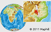 Physical Location Map of Central, highlighted country, within the entire country