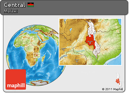 Physical Location Map of Central, highlighted country