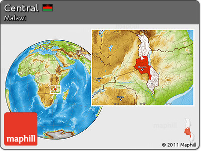 Physical Location Map of Central, highlighted country