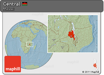 Savanna Style Location Map of Central, within the entire country, hill shading