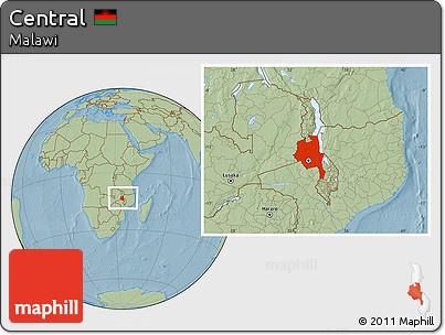 Savanna Style Location Map of Central, within the entire country, hill shading