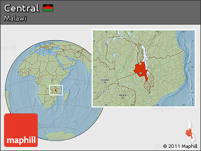Savanna Style Location Map of Central, within the entire country, hill shading