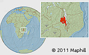 Savanna Style Location Map of Central, within the entire country, hill shading