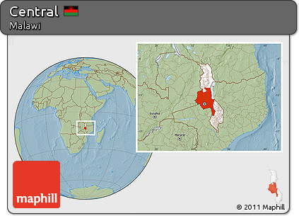 Savanna Style Location Map of Central, highlighted country, within the entire country, hill shading