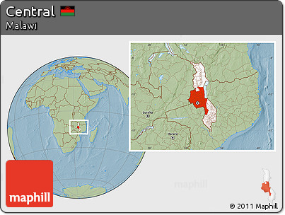 Savanna Style Location Map of Central, highlighted country, within the entire country, hill shading